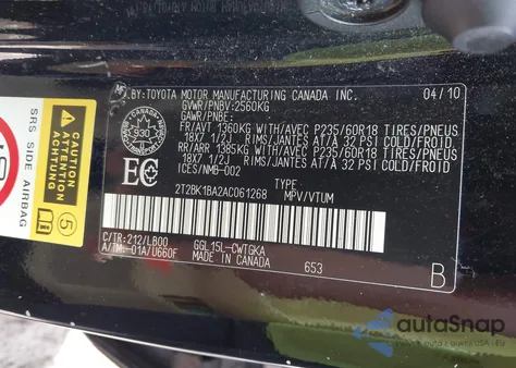 2010 Lexus Rx 350 z USA, uszkodzony, nr VIN 2T2BK1BA2AC061268